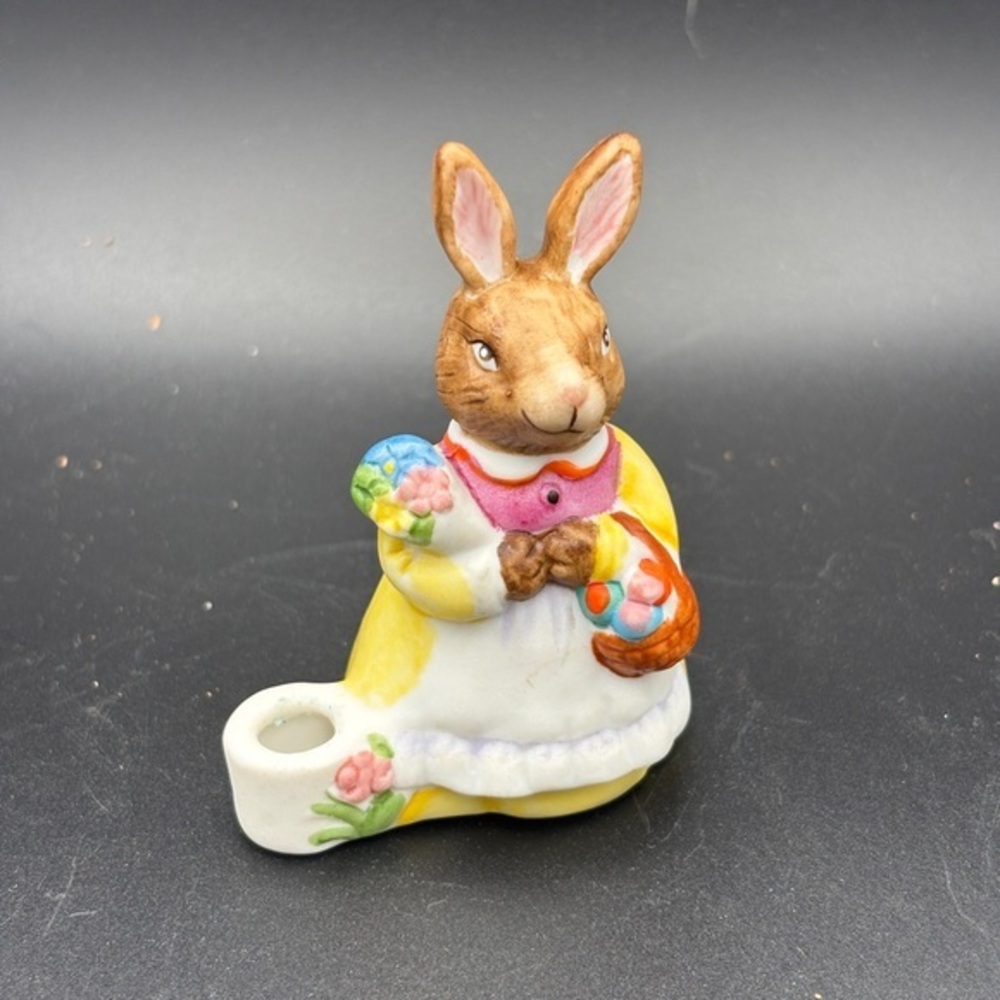 Vintage Biedermann Mini 2.75” Bunny Egg Basket Ceramic Candle Holder Sri Lanka